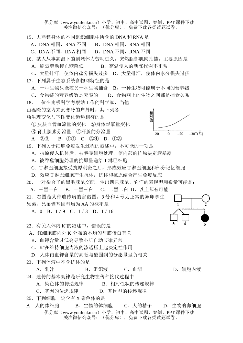 高中二年级生物小练习试卷_第3页