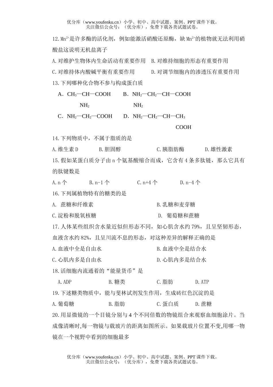 高中二年级生物上学期期中考试0试卷_第2页