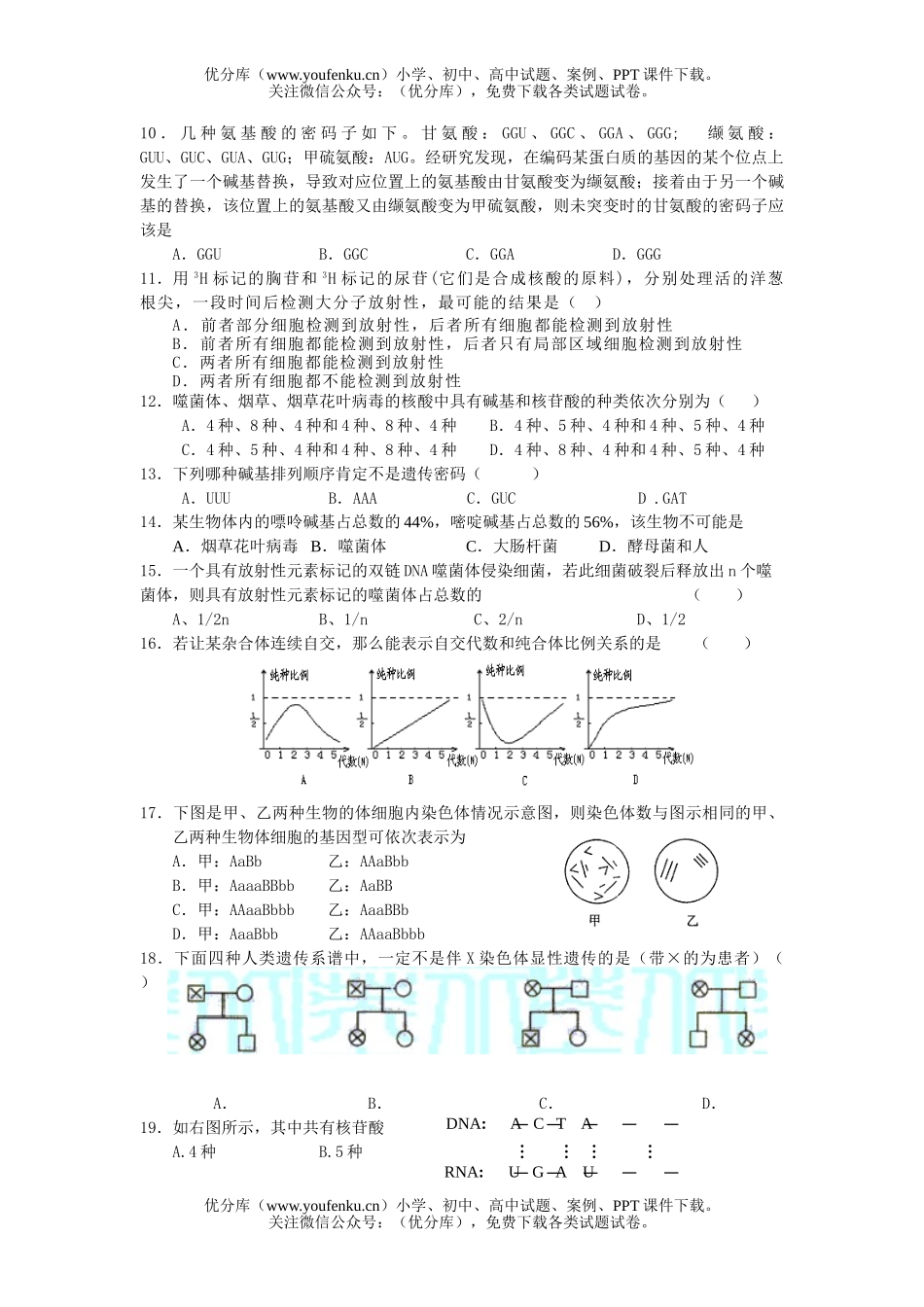 高中二年级生物下学期同步测试3遗传和变异试卷_第2页