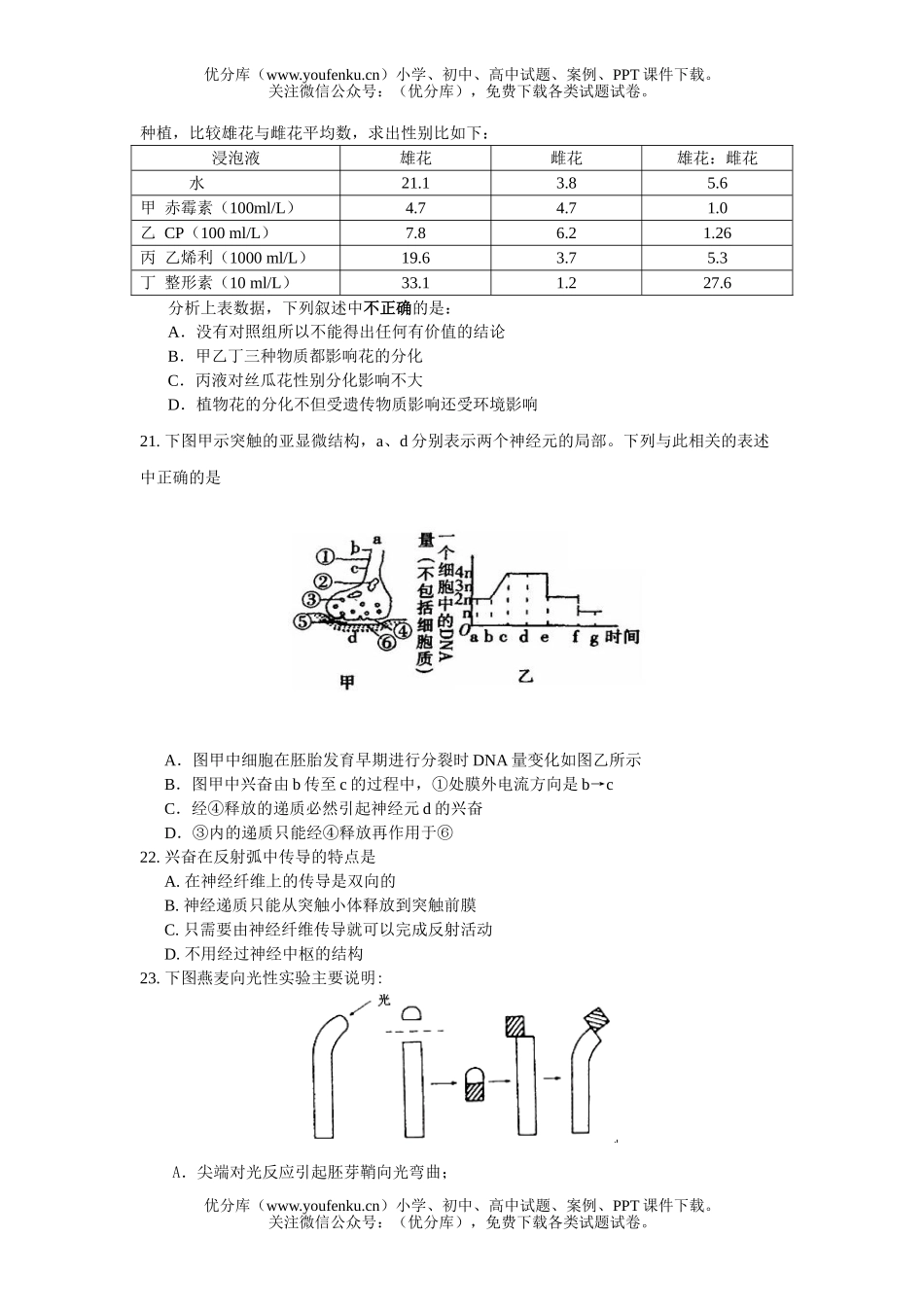 高中二年级生物第一学期期末考试卷_第3页