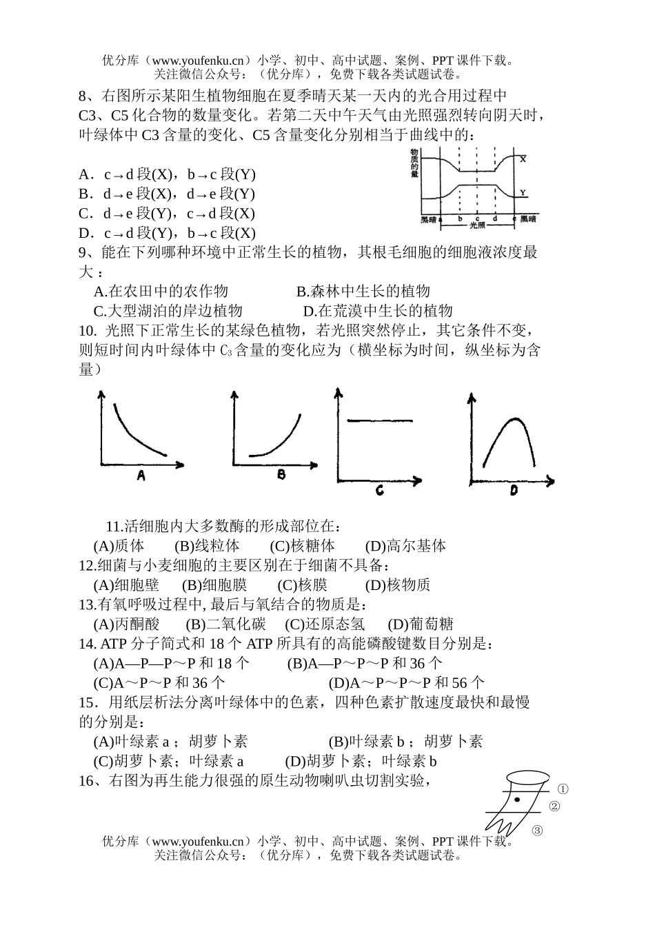 高中二年级生物第一学期期中考试3试卷_第2页