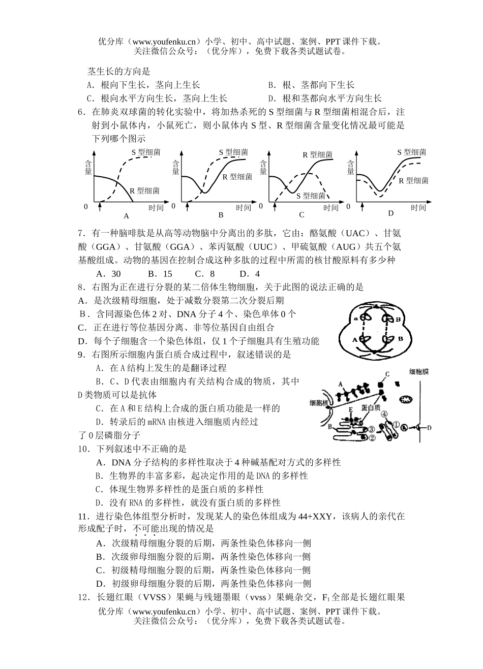 高中二年级生物第一学期期中考试1试卷_第2页