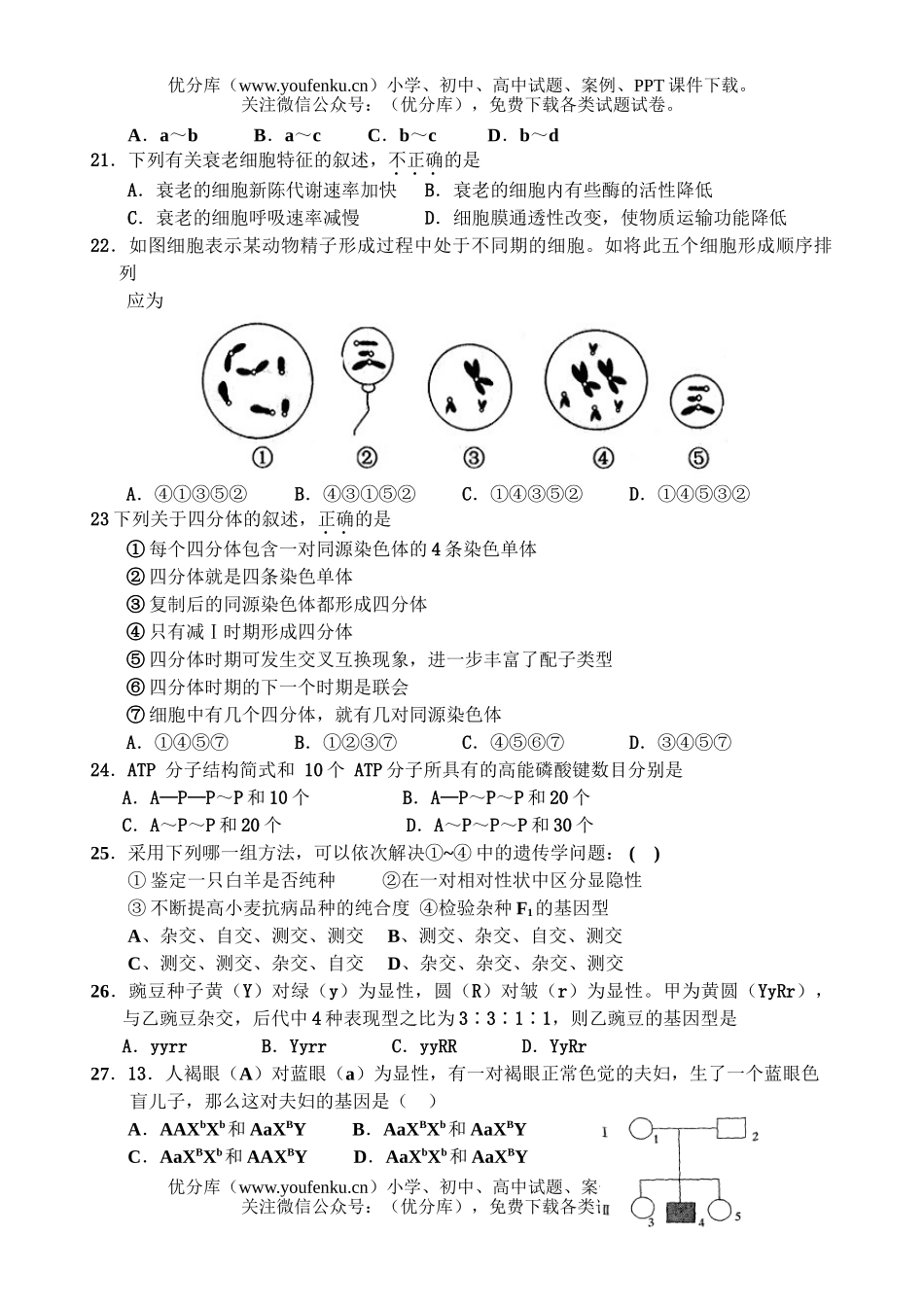 高中二年级生物第一学期期中考试3试卷_第3页