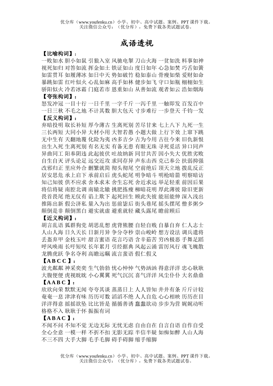 高中三年级语文成语透视试卷_第1页