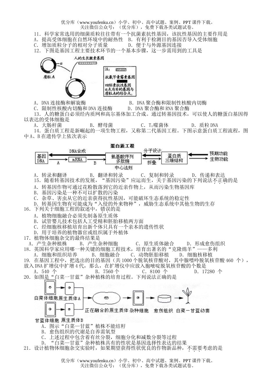高中二年级生物现代科技综合检测试卷_第2页