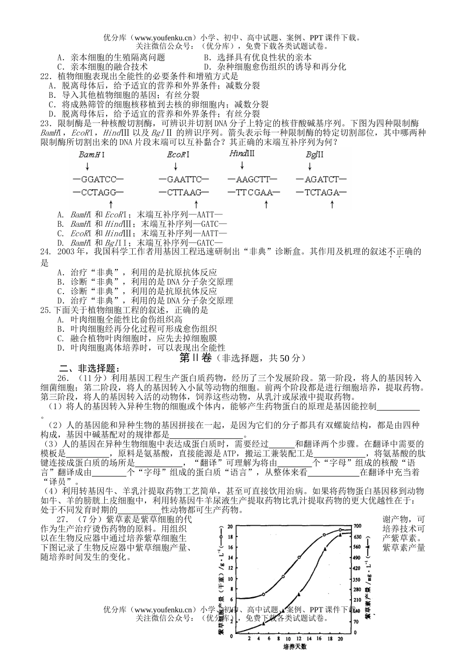 高中二年级生物现代科技综合检测试卷_第3页