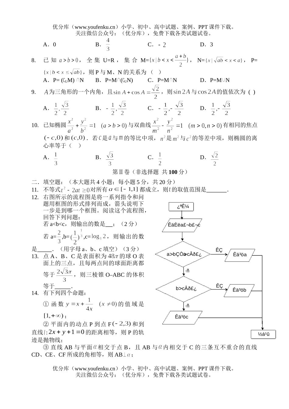 高中三年级数学五校二次联考及答案试卷_第2页