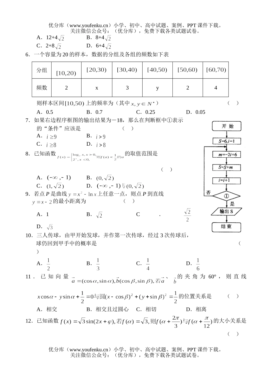 高中三年级数学教学质量检查考试(二)(文)试卷_第2页