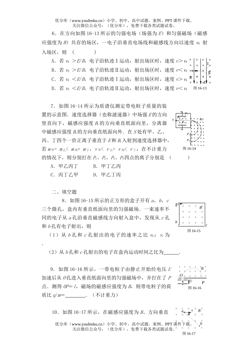 高中三年级物理第十六章 磁场[提高测试]试卷_第2页