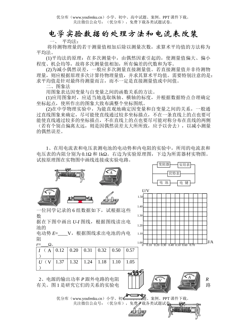 高中三年级物理电学实验数据的处理方法和电流表改装试卷_第1页