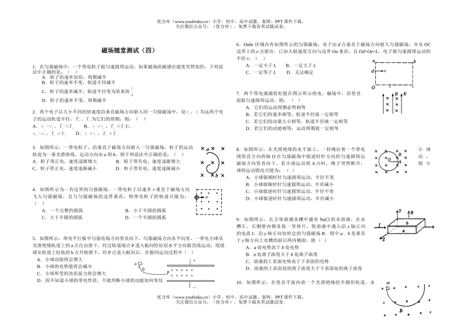 高中三年级物理磁场随堂测试4试卷_第1页