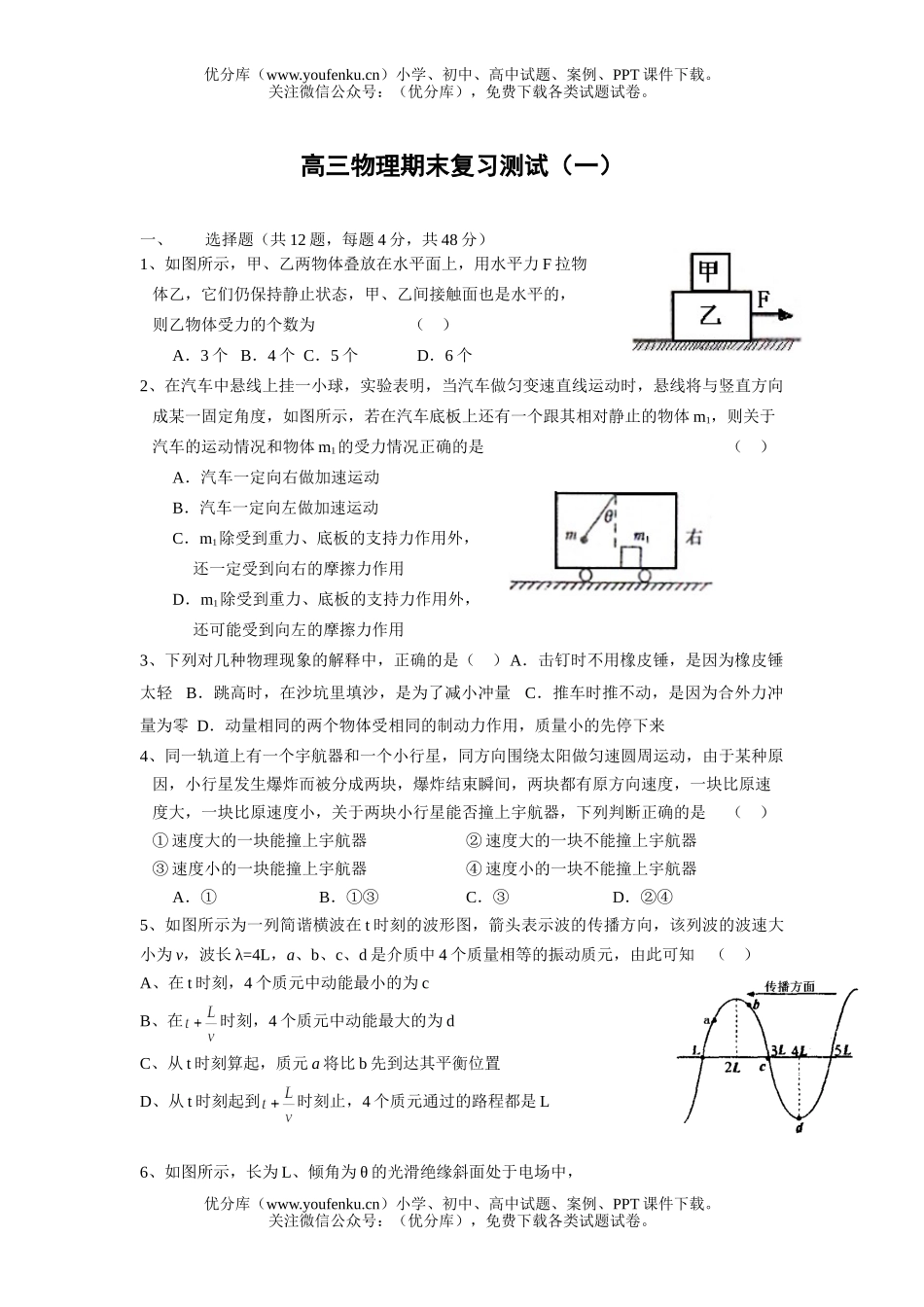高中三年级物理期末复习测试(一)试卷_第1页