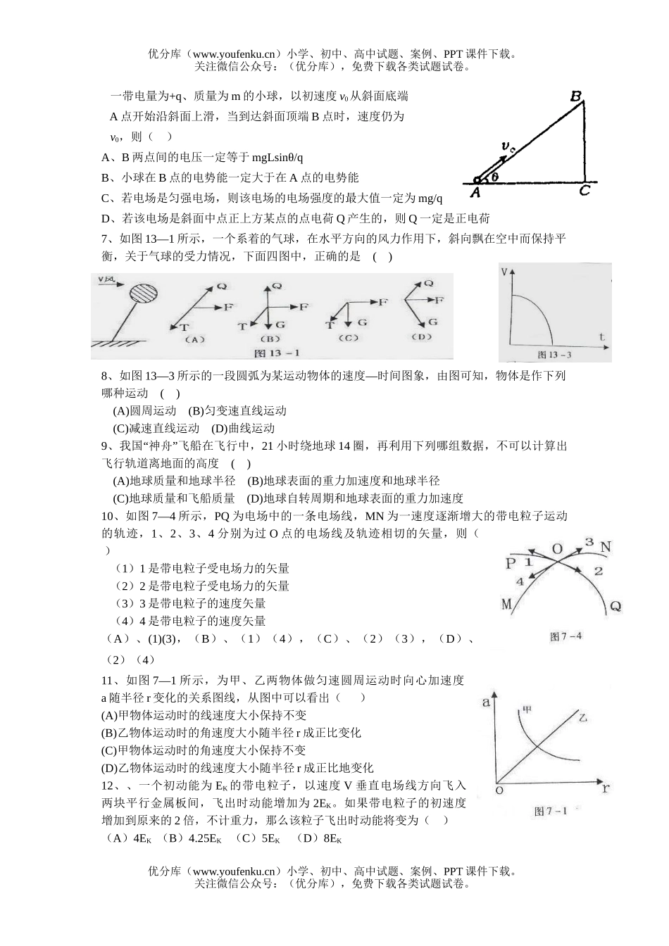 高中三年级物理期末复习测试(一)试卷_第2页