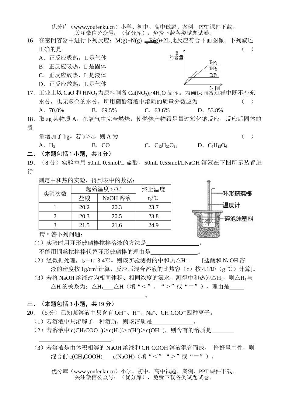 高中三年级化学抽样测试卷_第3页