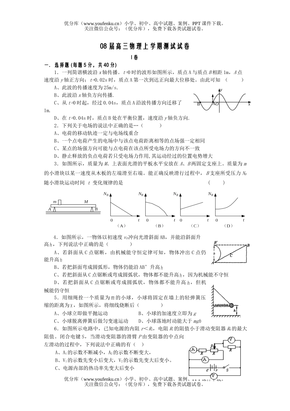 高中三年级物理08届上学期测试卷_第1页