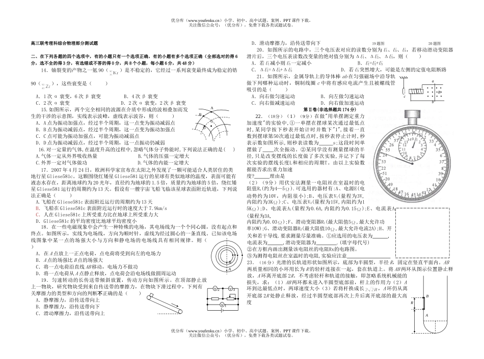 高中三年级物理联考理科综合部分测试卷_第1页