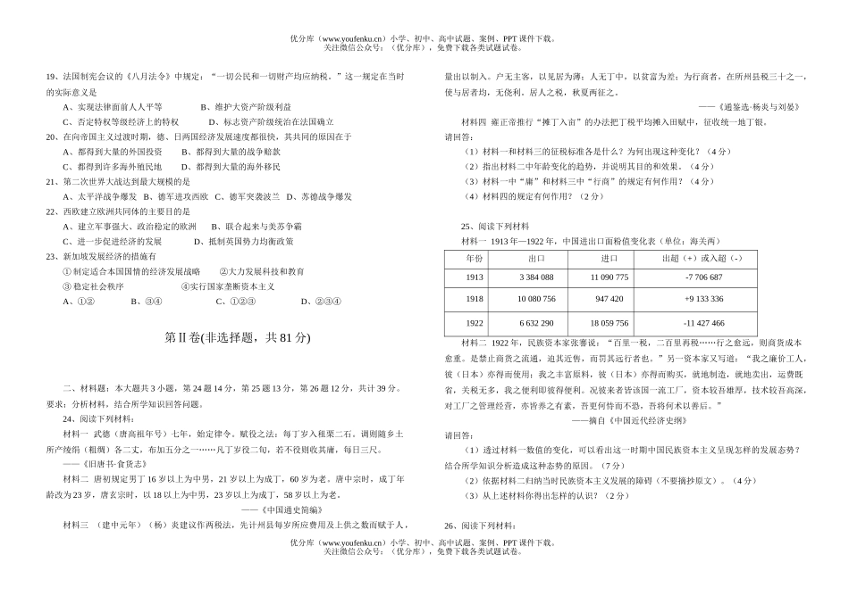 高中三年级历史艺术考生文化调研考试卷_第2页