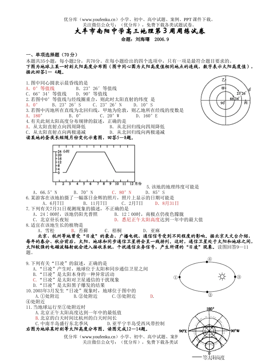 高中三年级地理2007学年第三周周练试卷_第1页