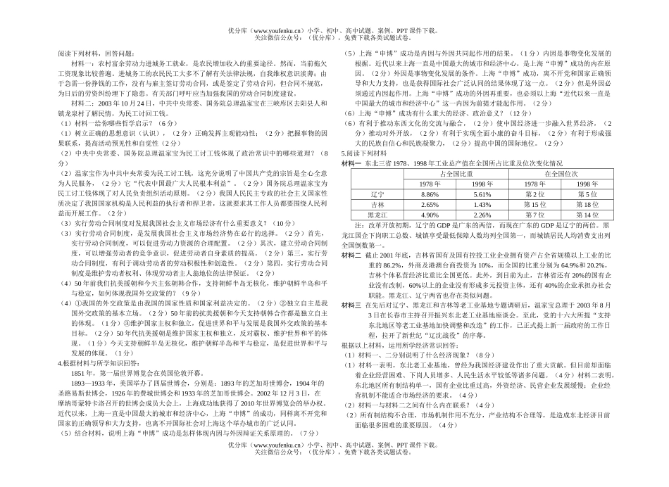 高中三年级政治高考最后典型题例试卷_第2页