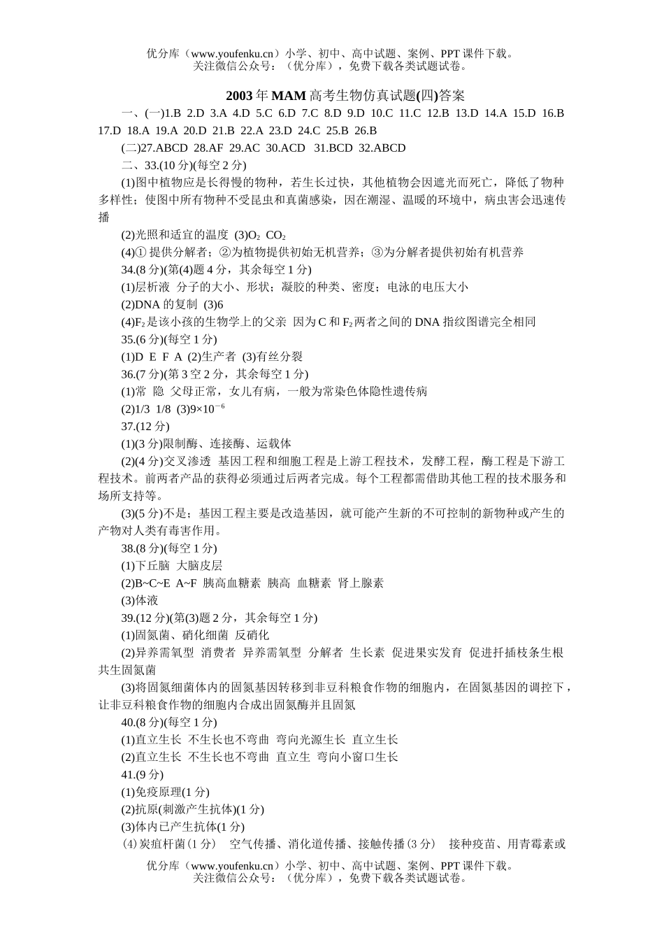 高中三年级生物MAM高考仿真(四)试卷_第1页