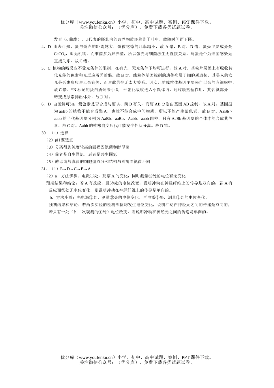 高中三年级生物2006届高考理科综合(部分)模拟解析样本5试卷_第3页
