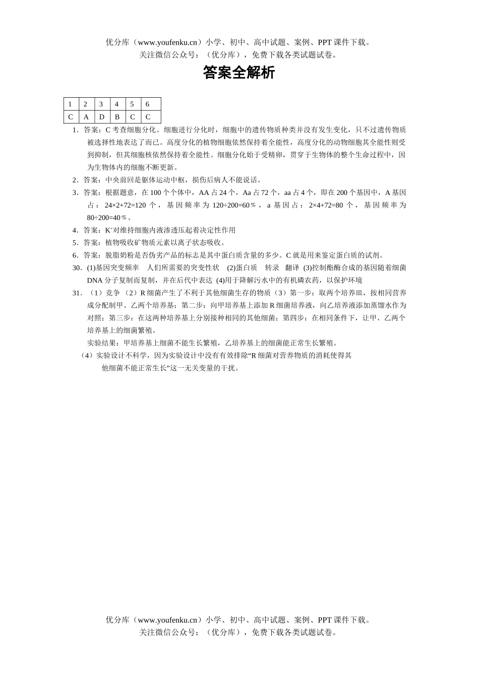 高中三年级生物2006届高考理科综合(部分)模拟解析样本8试卷_第3页