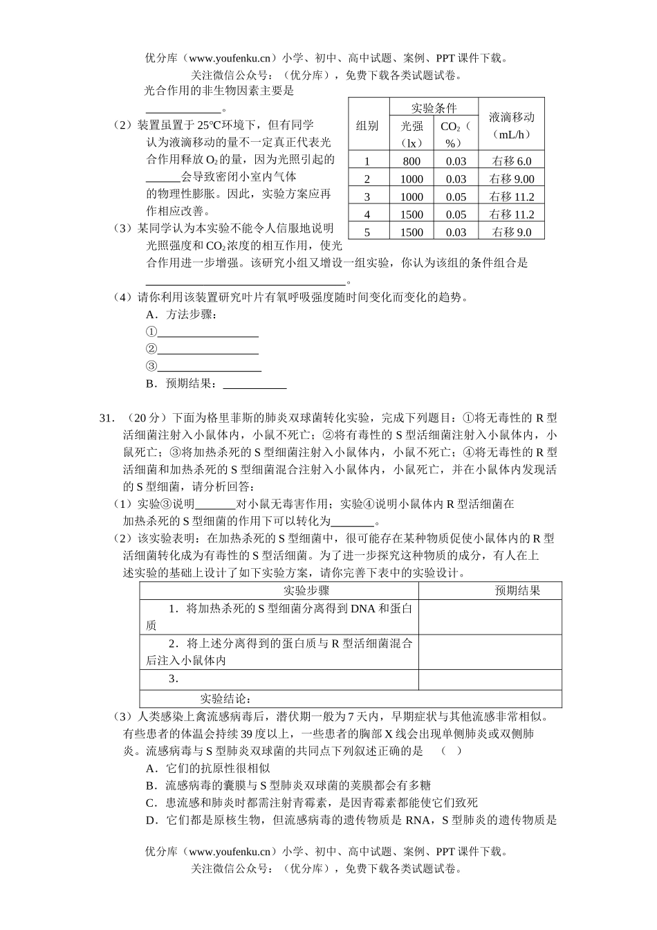 高中三年级生物2006届高考理科综合(部分)模拟解析样本9试卷_第2页