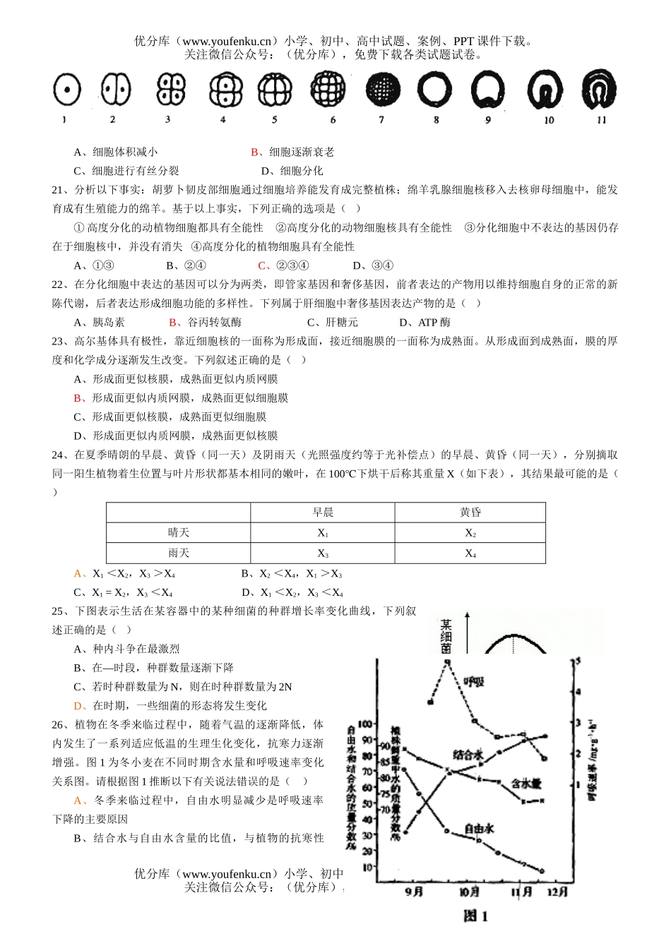 高中三年级生物高考考前强化训练(选择题部分2)试卷_第3页