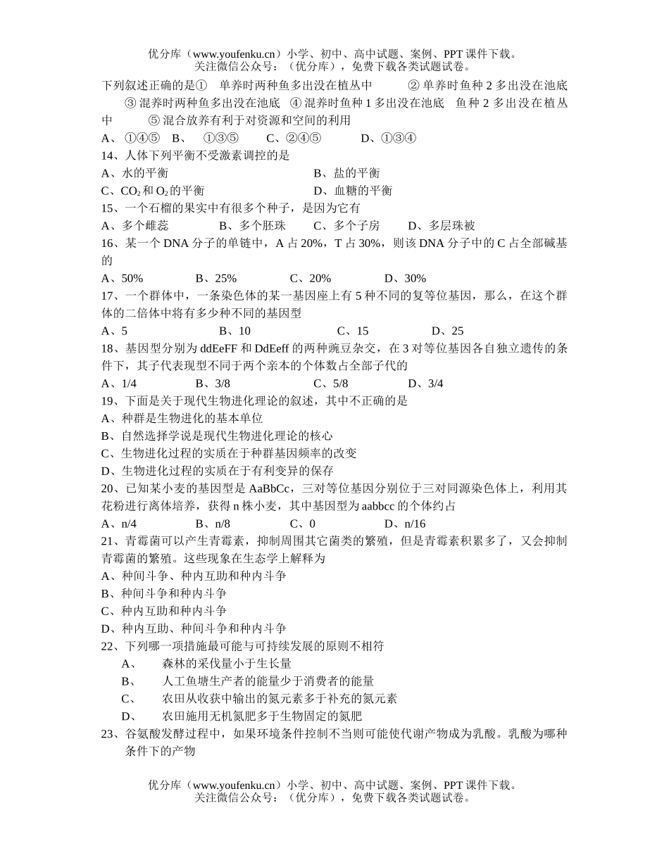 高中三年级生物第二学期三月份月考试卷_第2页