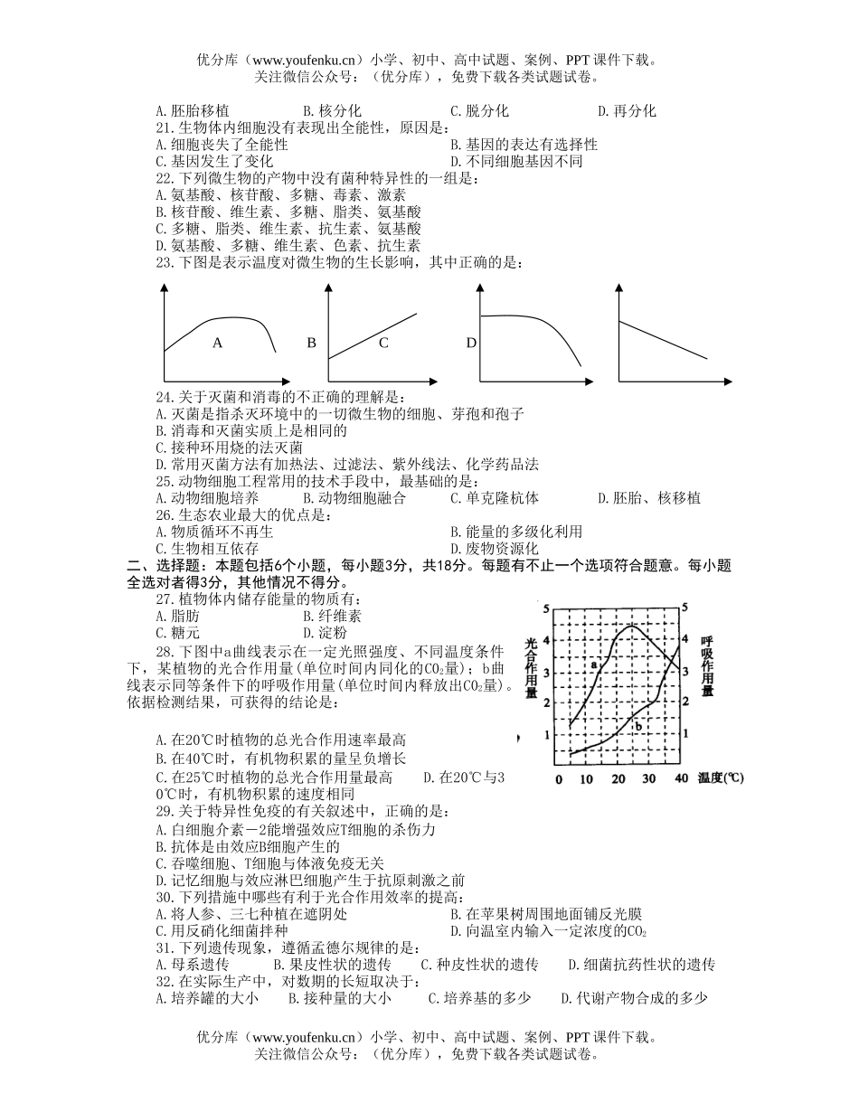高中三年级生物调研考试学试卷_第3页