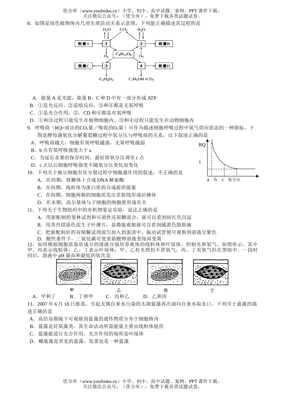 高中三年级生物08届高考第三次阶段测试卷_第2页