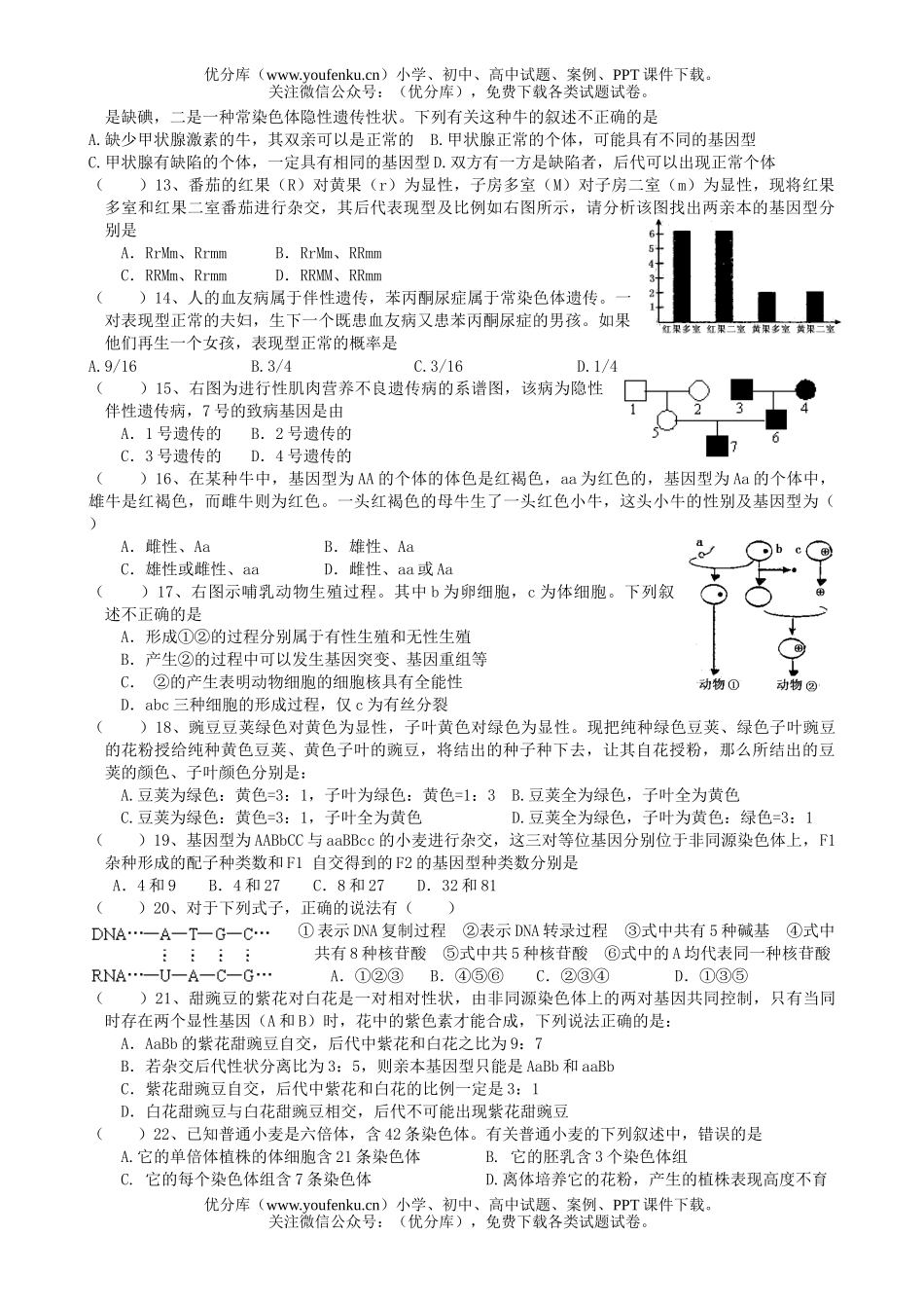 高中三年级生物的遗传和变异阶段测试卷_第1页