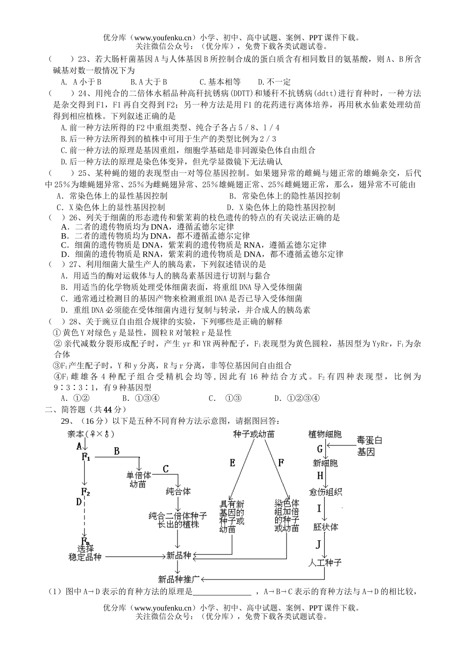 高中三年级生物的遗传和变异阶段测试卷_第2页