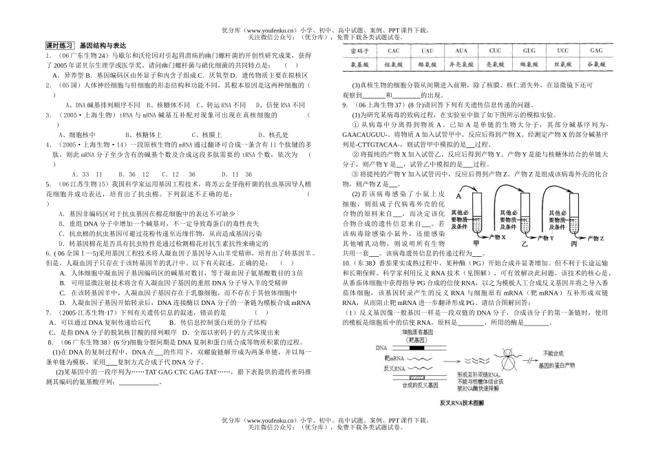 高中三年级生物基因结构与表达试卷_第1页