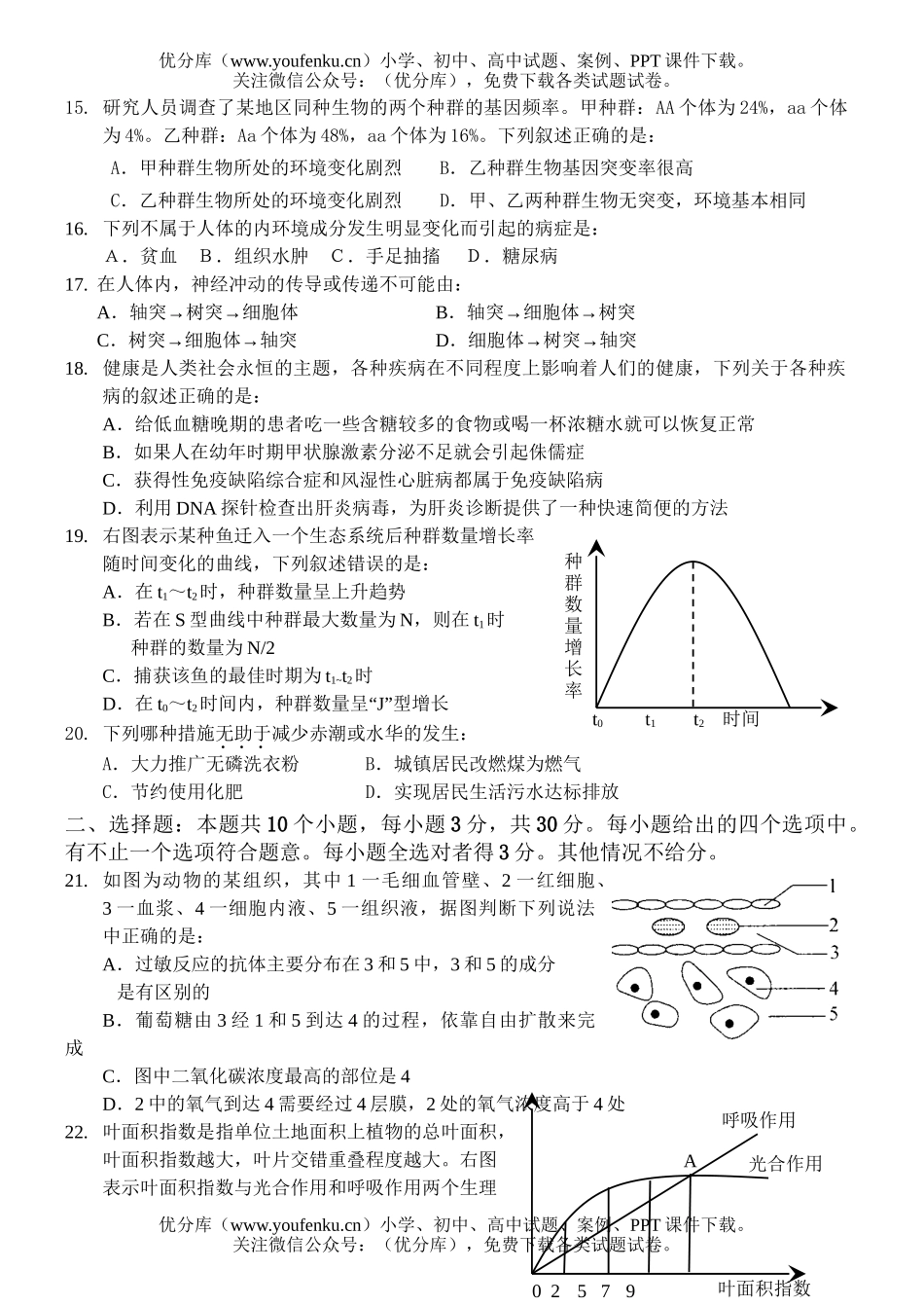 高中三年级生物五校第一次联考试卷_第3页