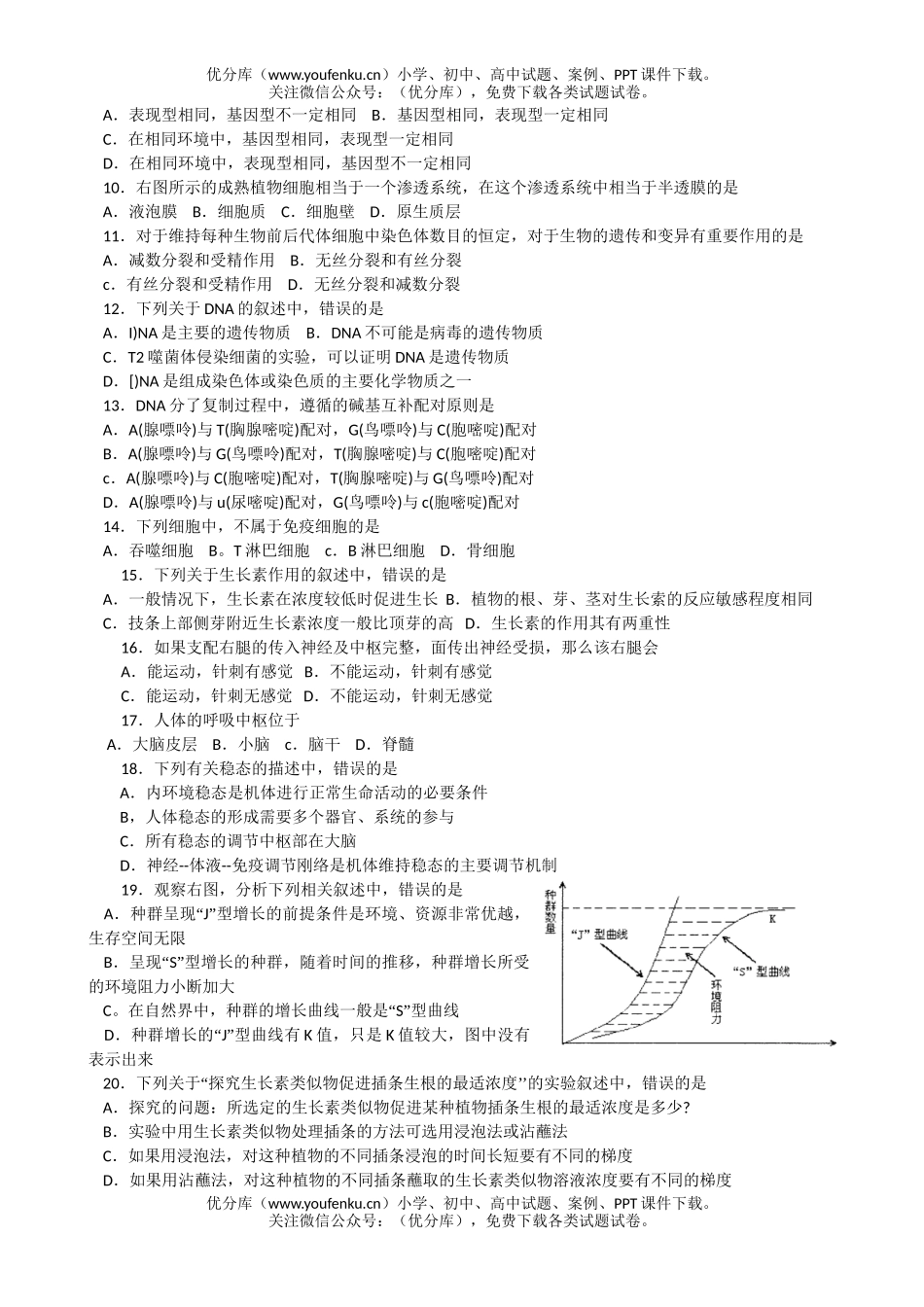 高中三年级生物高考学业水平模拟测试卷_第2页