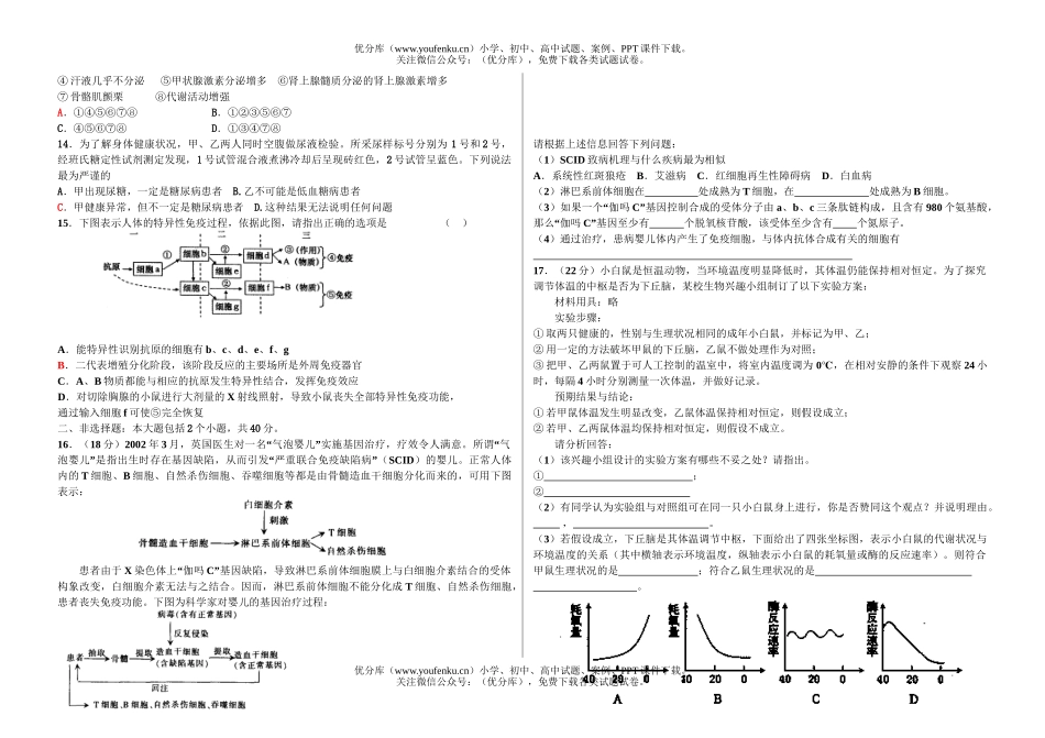 高中三年级生物高考内环境与稳态及调节测试卷_第2页