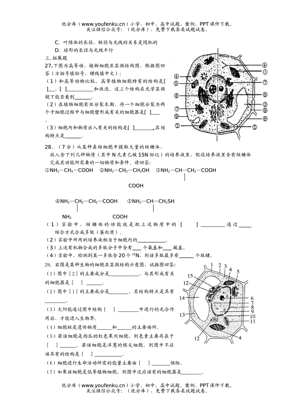 高中三年级生物细胞器系统内的分工合作练习题试卷_第3页