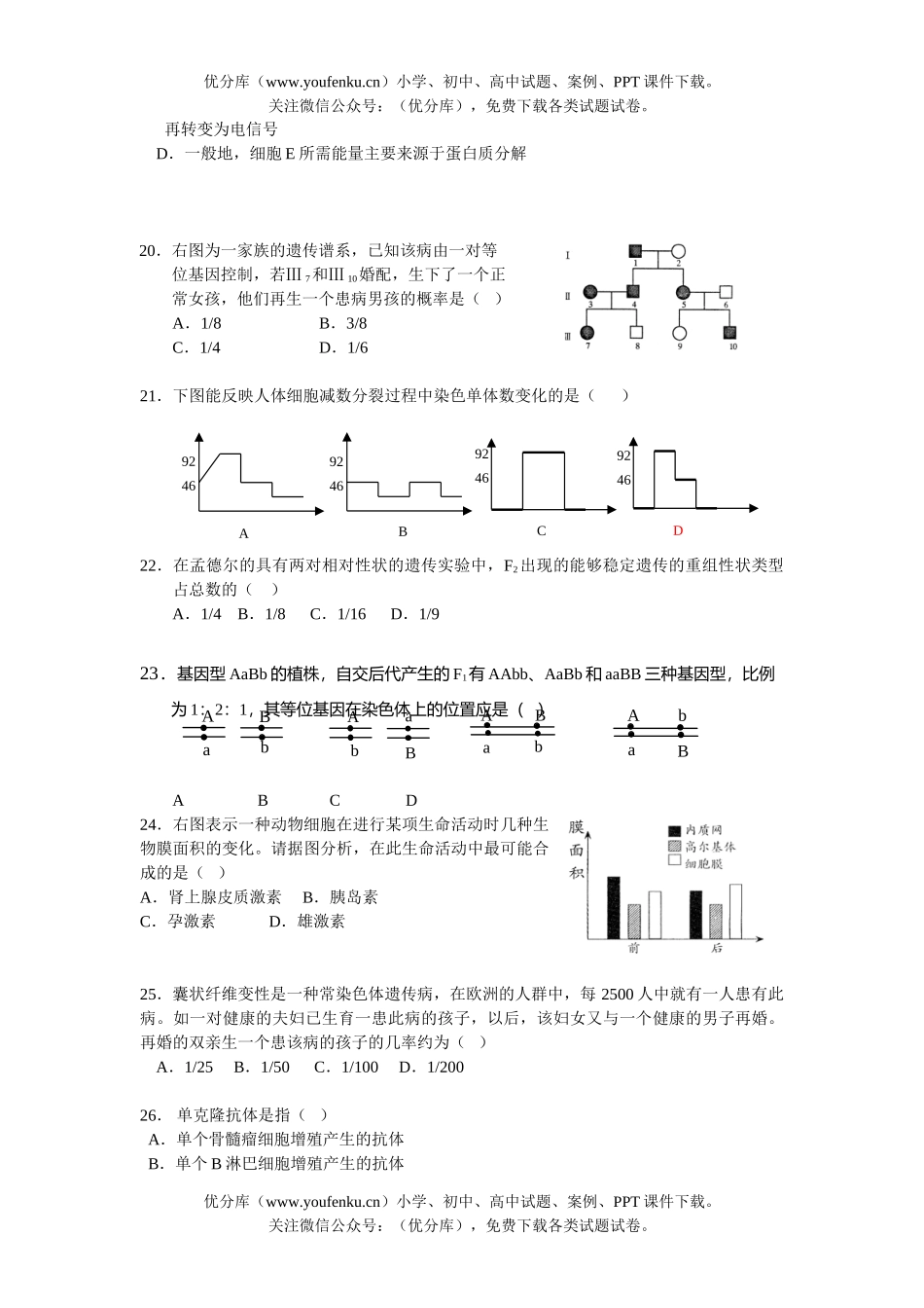 高中三年级生物高考学科教学质量监控测1试卷_第3页