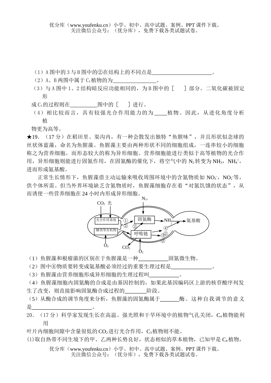 高中三年级生物高考光合作用和固氮练习试卷_第3页