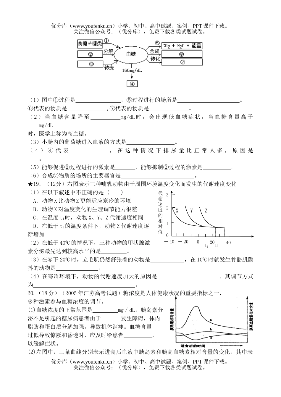 高中三年级生物高考人体的血糖调节练习试卷_第3页