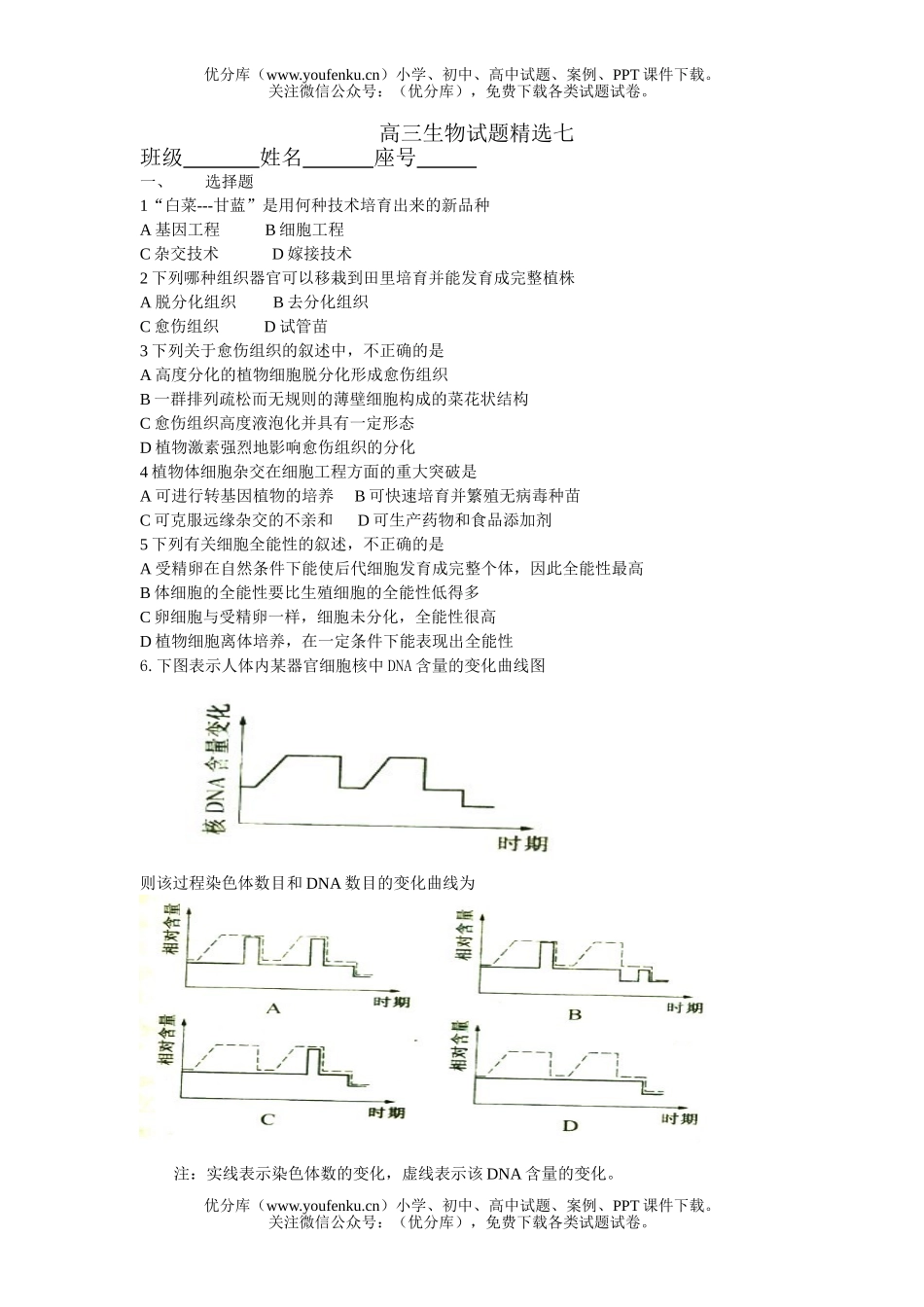 高中三年级生物精选七试卷_第1页