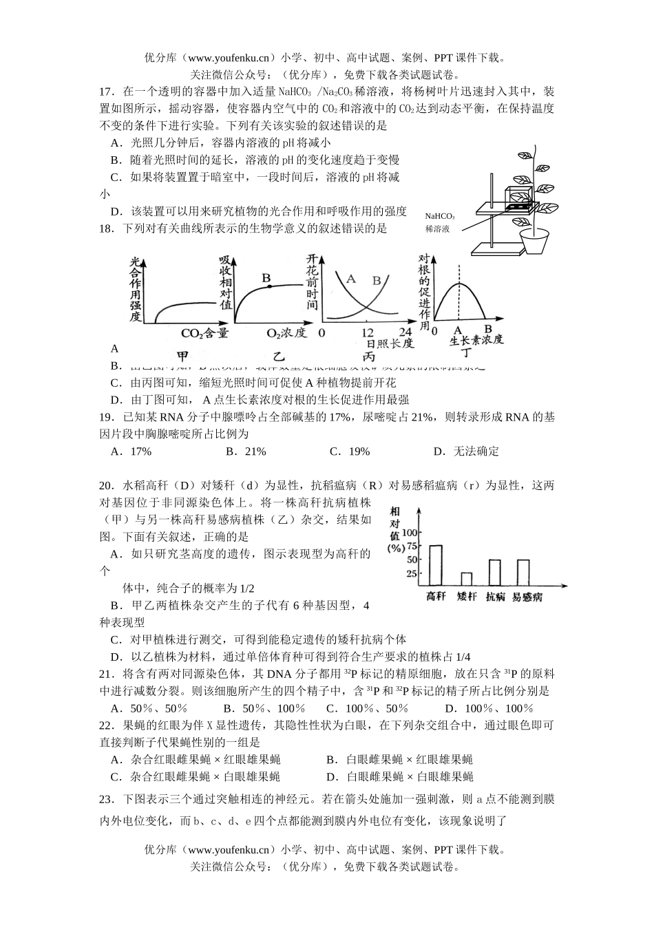 高中三年级生物高考抽测试卷_第3页
