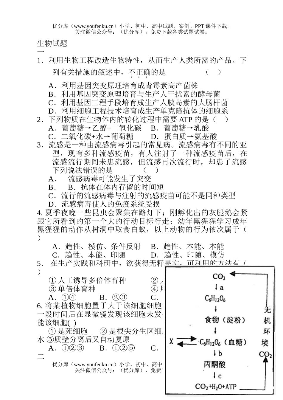 高中三年级生物3试卷_第1页