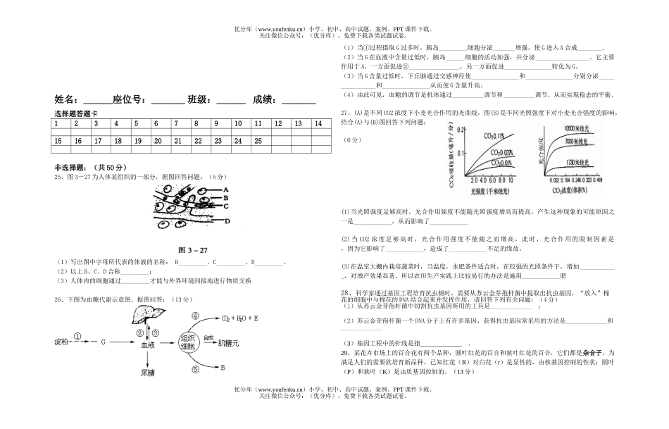 高中三年级生物《选修》试卷_第3页