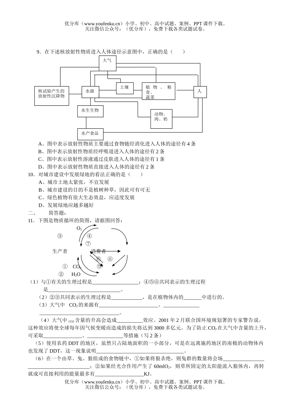 高中三年级生物与环境专题练习试卷_第2页