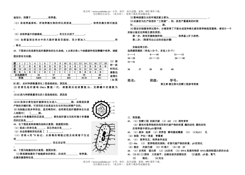 高中三年级生物第五章 微与发酵工程试卷_第3页