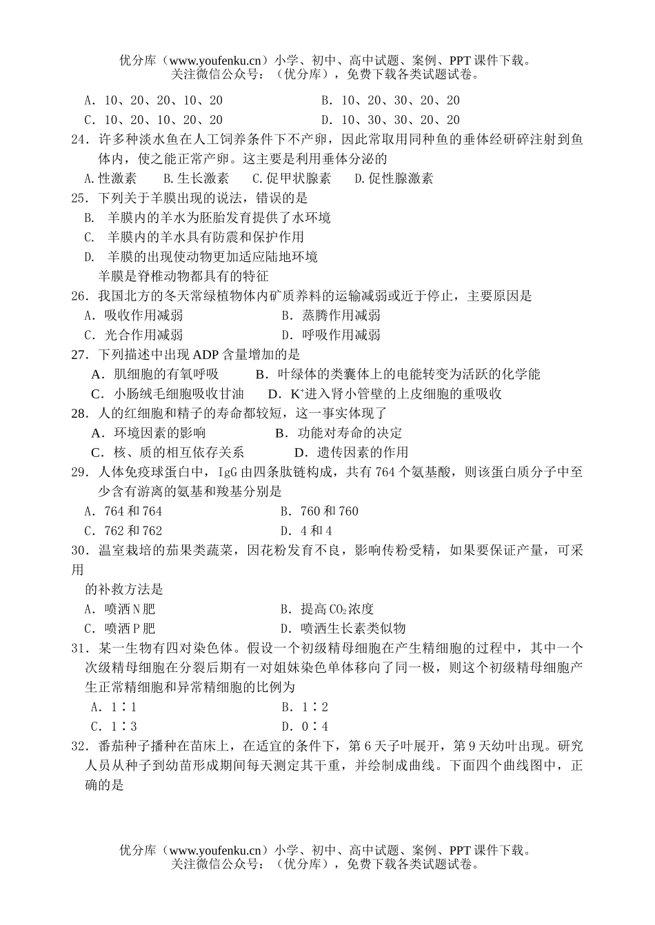 高中三年级生物大连八中期中考试卷_第1页
