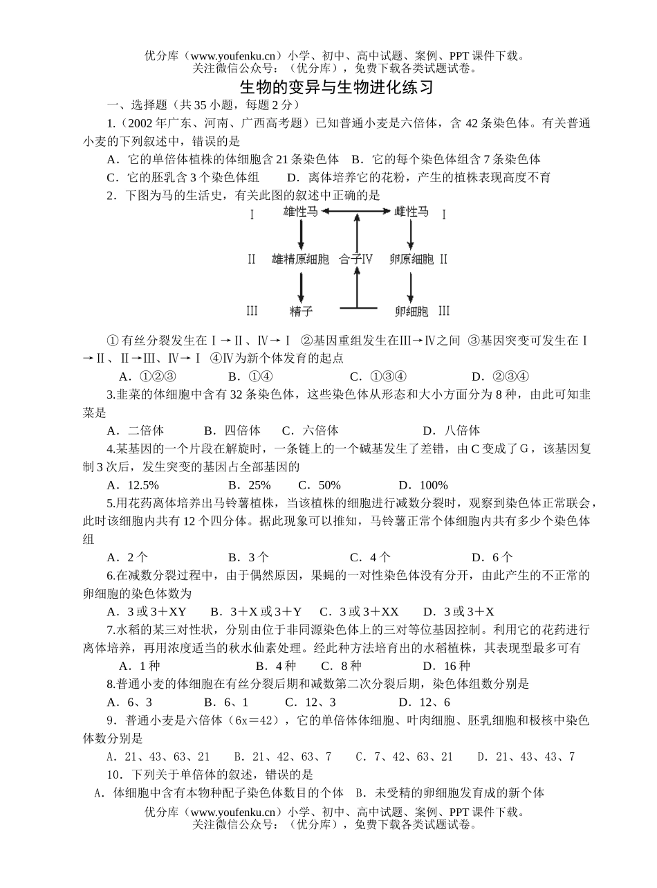 高中三年级生物的变异与进化练习试卷_第1页