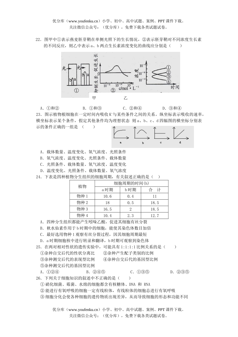 高中三年级生物高考生命调研测试卷_第3页